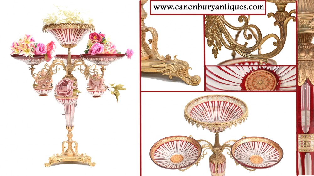 French Glass Epergne Gilt Centrepiece Tiered Dish Empire Display