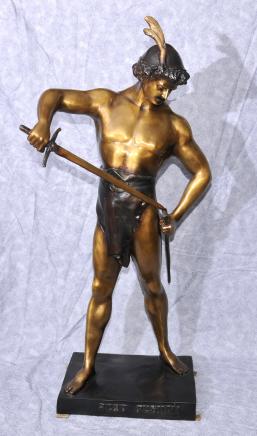 Classical Bronze Victory Statue - Male Figurine Statue by Picault