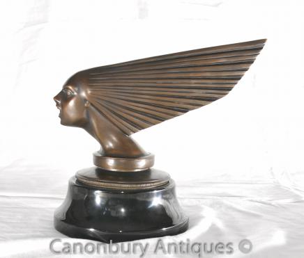 Bronze Art Deco Flying Lady Bust Statue Car Mascot