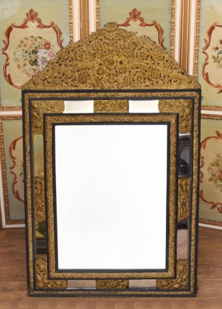 Antique French Cushion Mirror Metal Mounts Circa 1880