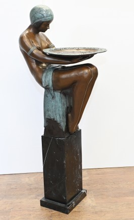 Art Deco Bronze Pedestal Figurine Biba Roaring Twenties