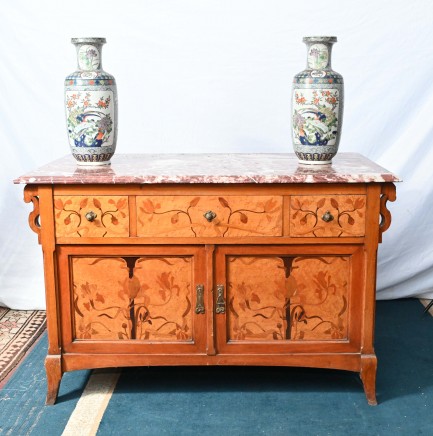 Art Nouveau Commode French Cabinet Floral Inlay