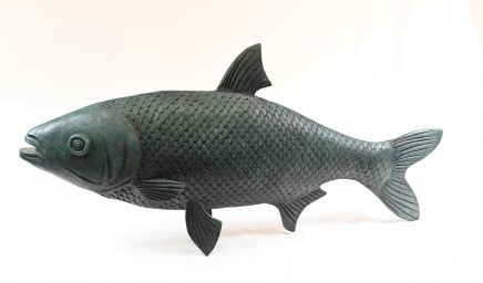 Bronze Koi Carp Fish Casting Goldfish Statue Verdis Gris