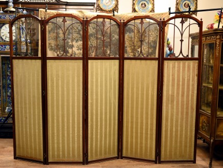 Edwardian Screen Room Divider Satinwood Fabric 1910