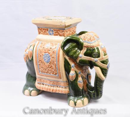English Majolica Pottery Elephant Seat Raj