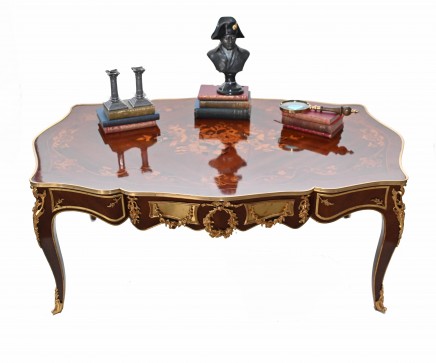 French Coffee Table Louis XVI Floral Inlay Furniture