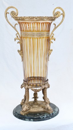French Empire Glass Urn Ormolu Vase