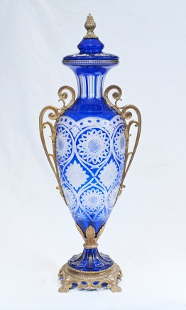 French Glass Empire Vase Amphora Urn Gilt