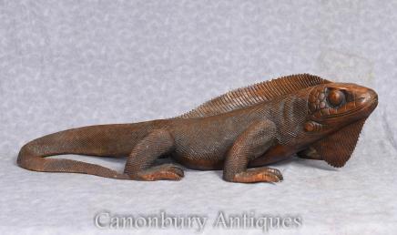 Hand Carved Komodo Dragon Sculpture - Lizard Reptile Art