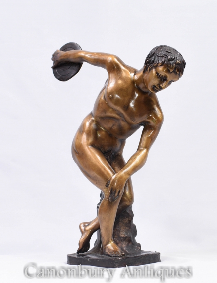 Italian Bronze Discus Thrower Statue - Classic Olympian Athlete Casting