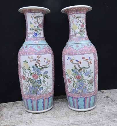 Large Chinese Porcelain Vases - Pair Qianlong China Urns Ceramic