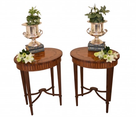 Pair Adams Side Tables Oval Cocktail Table Inlay