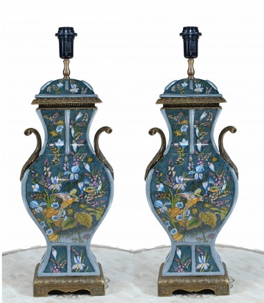 Pair Art Nouveau Table Lamps Porcelain French Lights