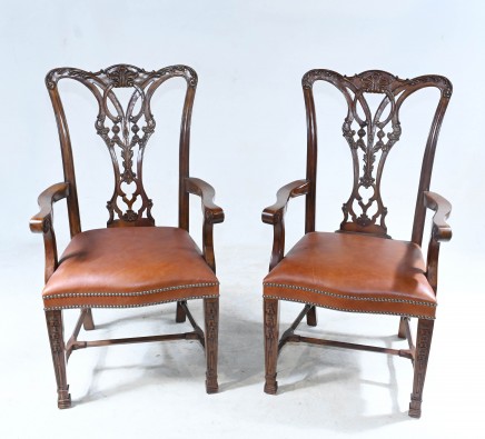 Pair Chippendale Arm Chairs Walnut