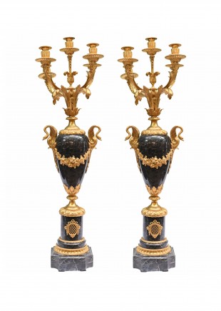 Pair Empire Gilt Candelabras Marble Urns 1870 French Antiques