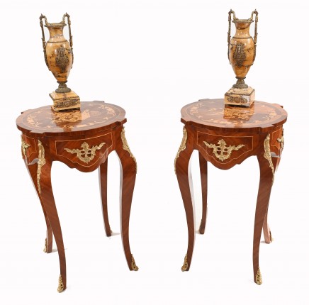 Pair Empire Side Tables Marquetry Inlay Furniture