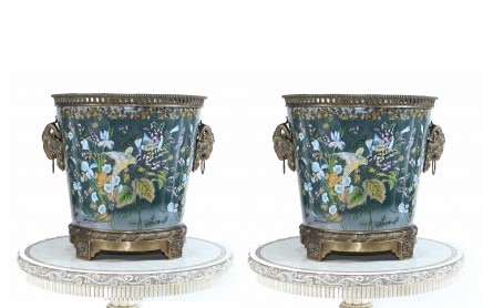 Pair French Art Nouveau Porcelain Planters Urns