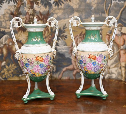 Pair French Porcelain Floral Urns JP Limoges Vases