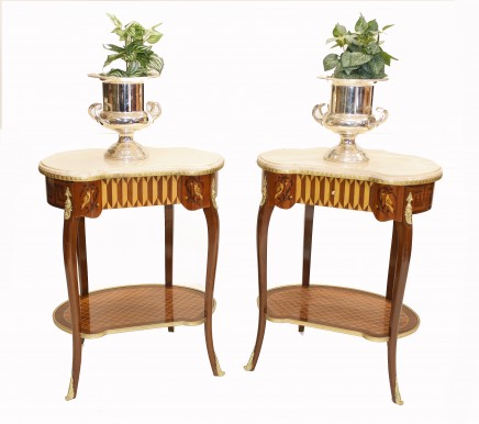 Pair French Side Tables Kidney Bean Louis XVI Cocktail