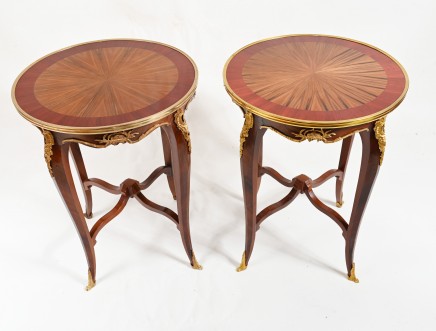 Pair French Side Tables Regence Inlay Cocktail Table
