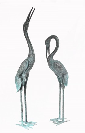 Pair Japanese Cranes - Bronze Garden Water Birds Stork Flamingo