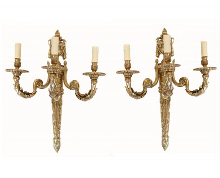 Pair Ormolu Sconces Wall Lights French Empire Appliques