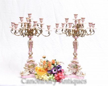 Pair Sevres Porcelain Candelabras - French Candles