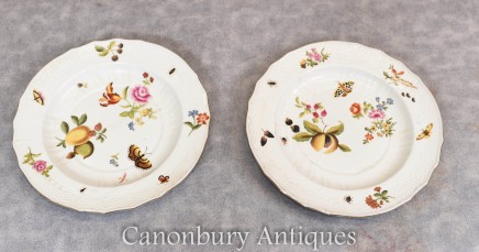 Pair Sevres Porcelain Plates - French China Floral Butterfly