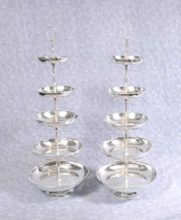 Pair Silver Plate Cake Stands Tiered Dish Stand