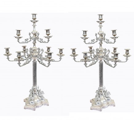 Pair Silver Plate Candelabras - Large Victorian  Column Candles