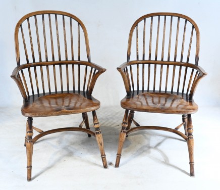 Pair Windsor Arm Chairs Farmhouse Kitchen Seats