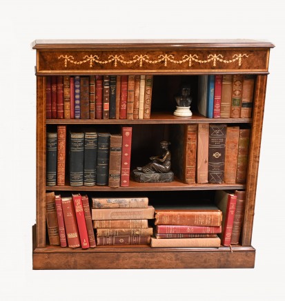 Regency Open Bookcase Walnut Sheraton Inlay