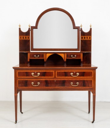 Sheraton Revival Dresser Desk - Antique Mahogany Furniture 1890