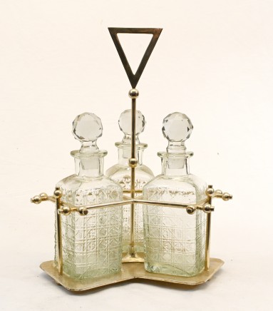 Silver Plate Glass Decanter Set - Bohemian Crystal Decanter