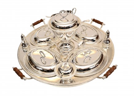 Silver Plate Lazy Susan Hot Food Server - Bain Marie Plated
