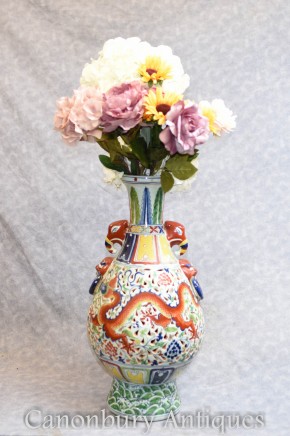 Single Chinese Qianlong Porcelain Dragon Urn Vase China Ceramic