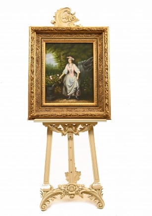 Victorian Oil Painting Gardening Lady Portrait Gilt Frame