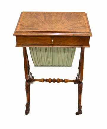 Victorian Sewing Table Work Box Walnut 1860