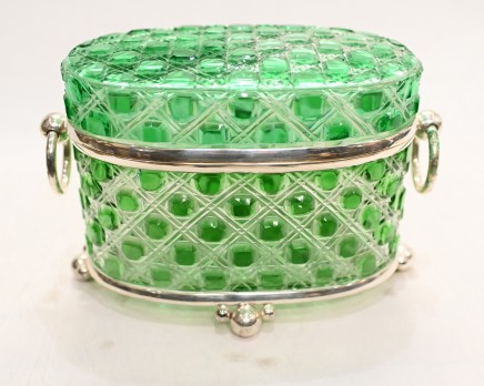 Victorian Silver Plate Jewellery Casket Box Hobnail Glass
