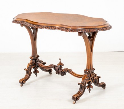 Victorian Stretcher Table - Antique Walnut Side Table 1860