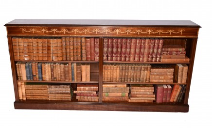 Wide Regency Open Bookcase - Mahogany Inlay Library Study