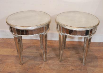 Pair Mirrored Deco Side Tables Cocktail