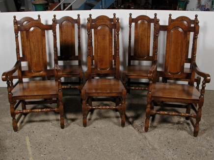 Set 8 English Elizabethan Tudor Oak Dining Chairs Chair
