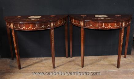 Pair mahogany painted console tables