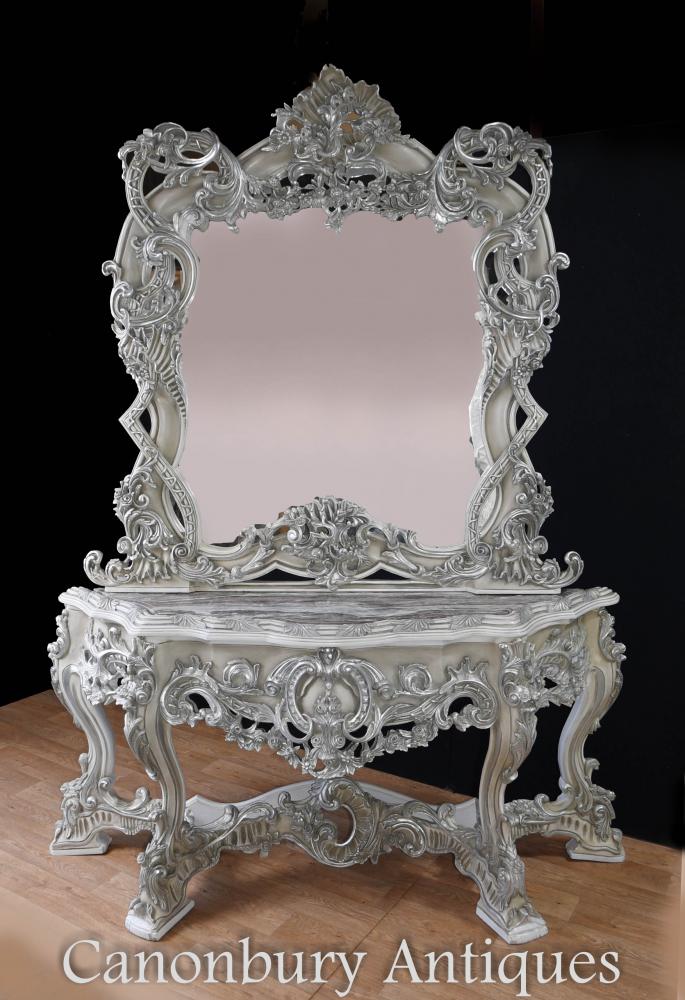 Silver gilt mirror and console table set