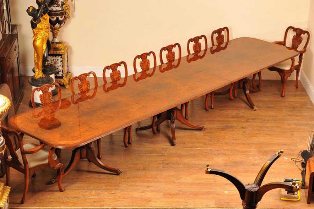 Large walnut Regency pedestal dining table
