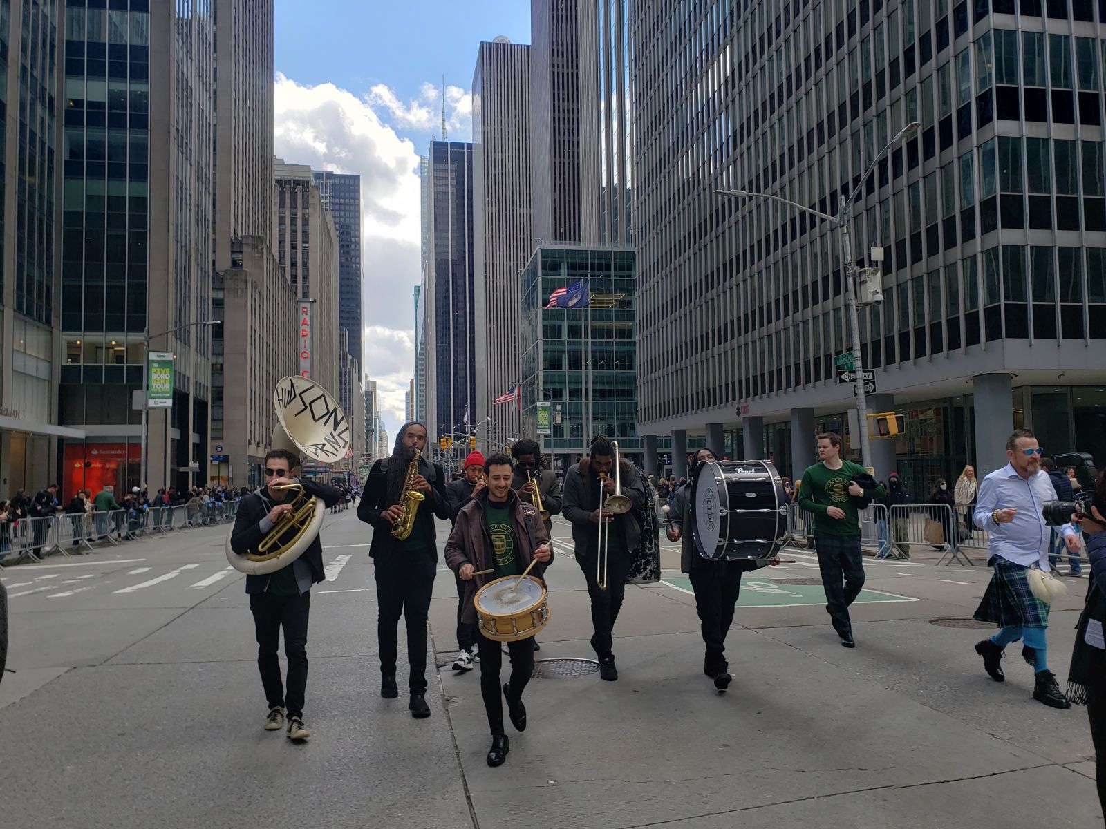 Walking down 5th Avenue with Hudson Horns during Tartan Week