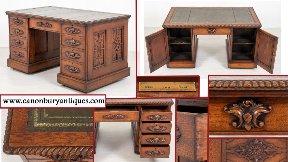 Antique Oak Partners Desk - Hobbs and Co London 1880