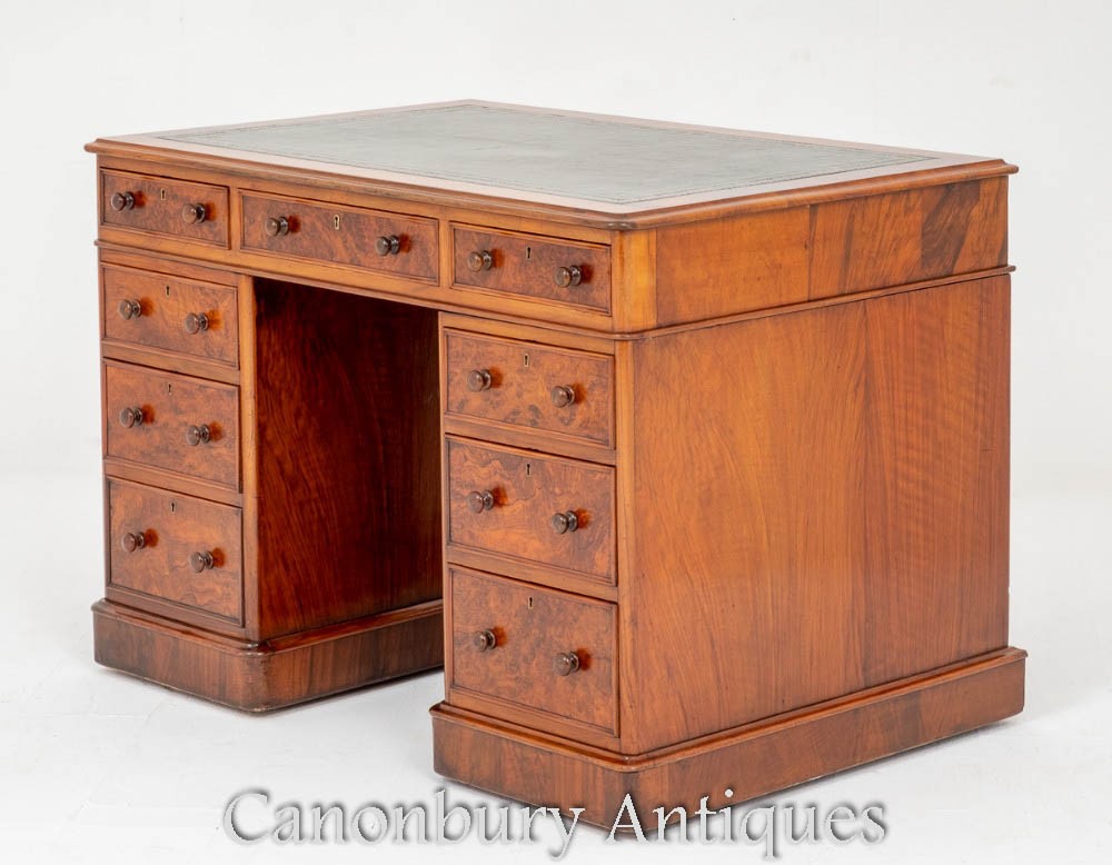 Antique Pedestal Desk - Victorian Writing Table 1860