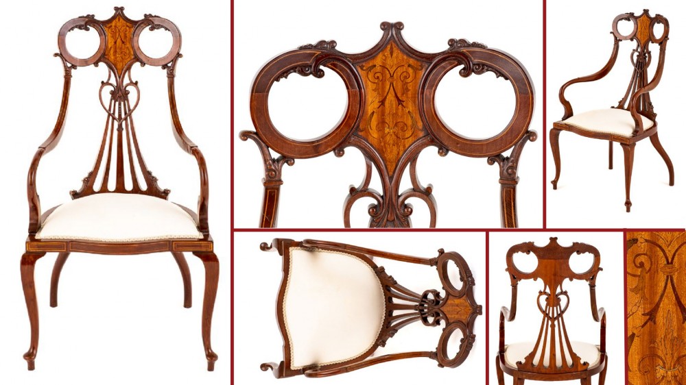 Art Nouveau Arm Chair Mahogany Inlay 1890